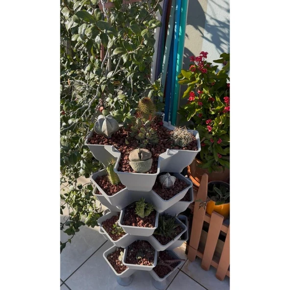 Yonca Bahçe Kulesi - Gri Katlı Saksı - Resim 6