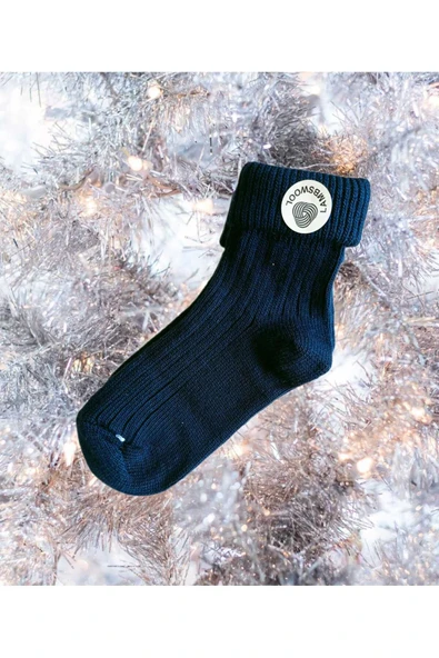 Yünlü Çorap Soket Fitilli Erkek Unısex Kadın Bot Çorabı, Kalın Kışlık Kokulu Lacivert Yılbaşı Çorabı ürün görseli