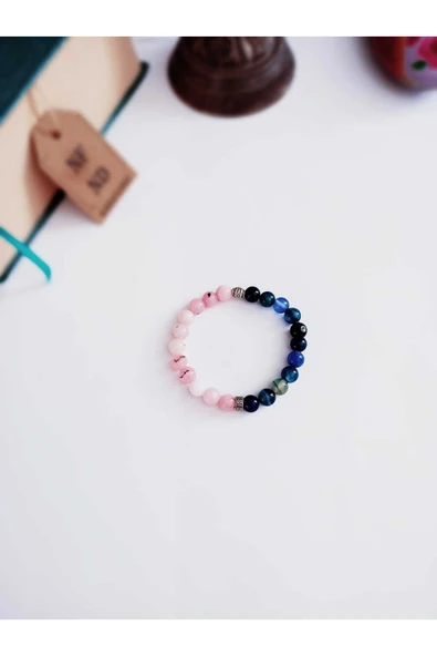 DOĞAL TAŞ BİLEKLİK, AKİK , STRESİ AZALTIR, NEGATİF ENERJİYİ GİDERİR NAZARA KARŞI KORUR PEMBE MAVİ ürün görseli 1