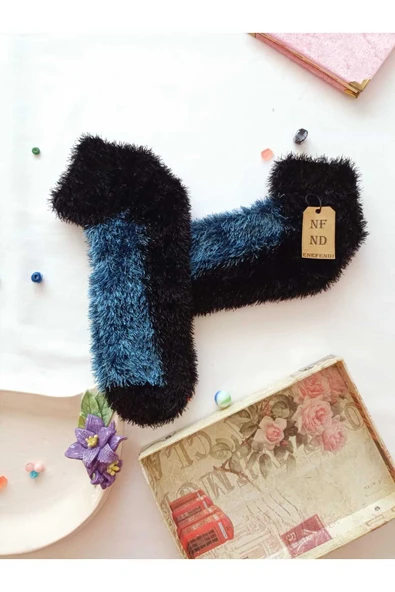 2 ÇİFT TÜYLÜ KIŞLIK TERMAL ÇORAP DİKİŞSİZ PELUŞ PATİK  KAHVE MAVİ ERKEK KADIN EV-PARTİ ÇORABI 36-41 - Resim 7