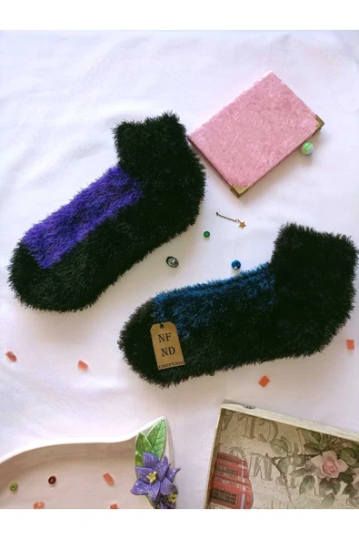 2 ÇİFT TÜYLÜ KIŞLIK TERMAL PATİK DİKİŞSİZ ÇORAP MOR LACİVERT ERKEK KADIN EV-PARTİ ÇORABI 36-41 - Resim 7