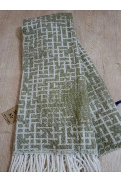 Omuz Şalı - Atkı Yumuşak, Pofidik Yeşil Beyaz Kışlık , Sıcak  45 X 185 - Resim 2