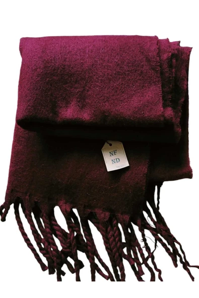 OMUZ ŞALI ATKI YUMUŞAK KALIN POFİDİK KIŞLIK SICAK PÜSKÜLLÜ BORDO 50x185 - Resim 3
