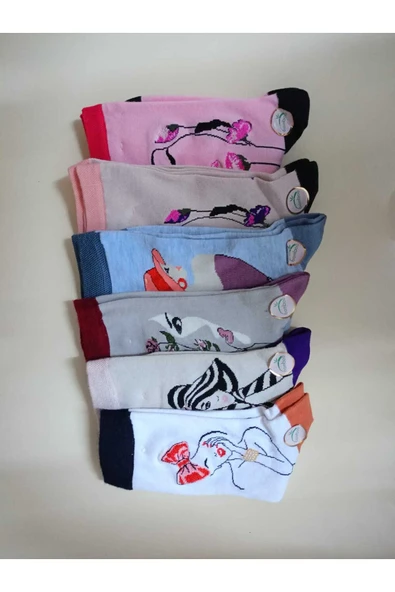 BAMBU DİKİŞSİZ KADIN ÇORABI ŞAPKA DESENLİ MAVİ YUMUŞAK  ÇORAP 36-40 - Resim 3