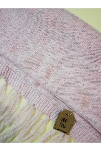 Omuz Şalı Atkı , Örgü , Uçuk Pembe Ters Düz Makina Örgüsü , Yumuşak, Kışlık , Sıcak 55 X 195 - Resim 2