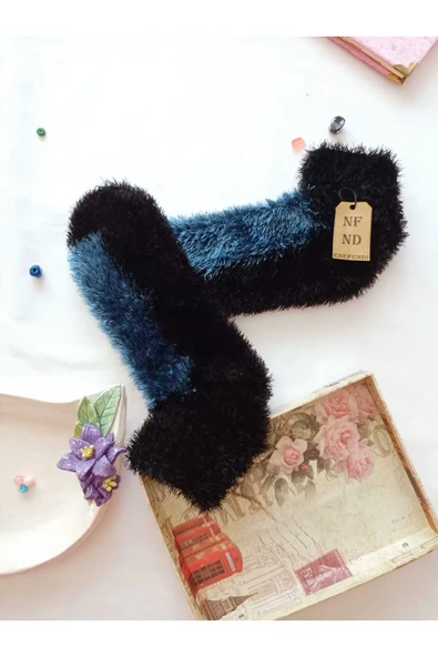 2 ÇİFT TÜYLÜ KIŞLIK TERMAL ÇORAP DİKİŞSİZ PELUŞ PATİK  KAHVE MAVİ ERKEK KADIN EV-PARTİ ÇORABI 36-41 - Resim 5