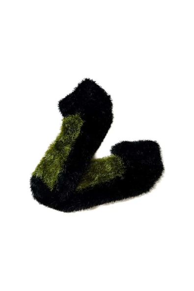 Tüylü Kışlık Termal Çorap Dikişsiz Peluş Patik Şık Rahat Yeşil Siyah Ev-parti Çorabı - Resim 4