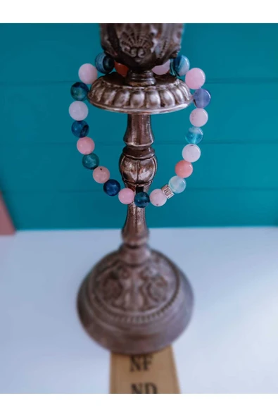 DOĞAL TAŞ BİLEKLİK, AKİK , STRESİ AZALTIR, NEGATİF ENERJİYİ GİDERİR NAZARA KARŞI KORUR PEMBE U MAVİ ürün görseli 1