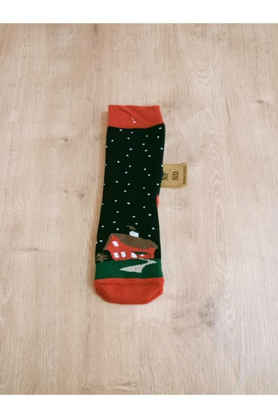 Yılbaşı Konseptli Uzun Içi Havlulu Renkli Çorap Kışlık Yeni Yıl Hediyelik Kadın Çorabı ürün görseli