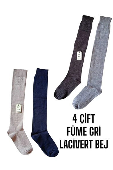 ANNE ÇORABI 4ÇİFT DİZALTI KALIN SICAK LİKRALI YÜNLÜ RAHAT UZUN ÇORAP 36-40 LACİVERT FÜME GRİ BEJ ürün görseli 1