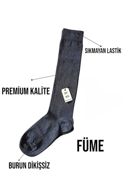 ANNE ÇORABI DİZALTI LÜX KALİTELİ PAMUKLU BURUN DİKİŞSİZ SIKMAYAN LASTİK ESNEK KADIN ÇORAP FÜME - Resim 3
