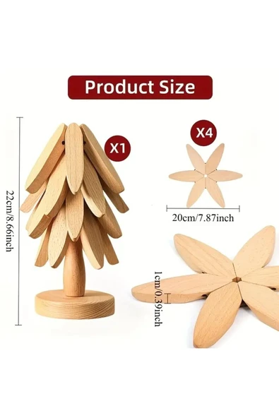 TİNEKE   3'lü Standlı Bambu Nihale Seti, Isıya Dayanıklı Bardak ve Tencere Altı Katlanır Nihale - Resim 8