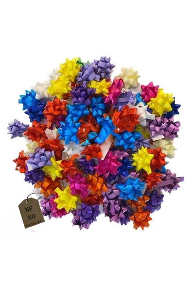 20'li 6cm Rafya Yapışkanlı Hediye Paketi Süsü Parlak Mat Renkte Karışık Fiyonk Yıldız Parti Süsü - Resim 3