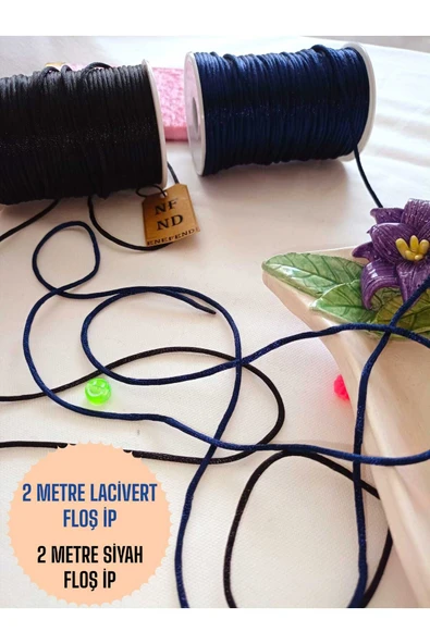 4 METRE(TOPLAM) FLOŞ İP SIÇAN KUYRUĞU KALINLIĞI 2mm LACİVERT SİYAH BİLEKLİK TAKI HEDİYELİK İPİ ürün görseli