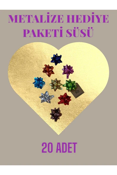 20 Adet 6cm Parlak Metalik Renkte Karışık Fiyonk Yıldız Süs Hediye Paketi Süsü Rafya Yapışkanlı - Resim 2