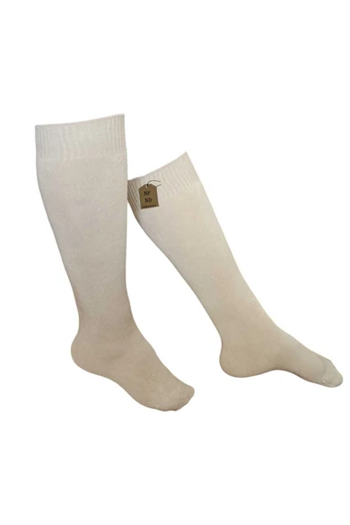 ANNE ÇORABI DİZALTI 240DEN PAMUKLU DİKİŞSİZ SIKMAYAN LASTİK TOPUKSUZ PANTOLON ÇORAP SATEN DOKU BEJ - Resim 3