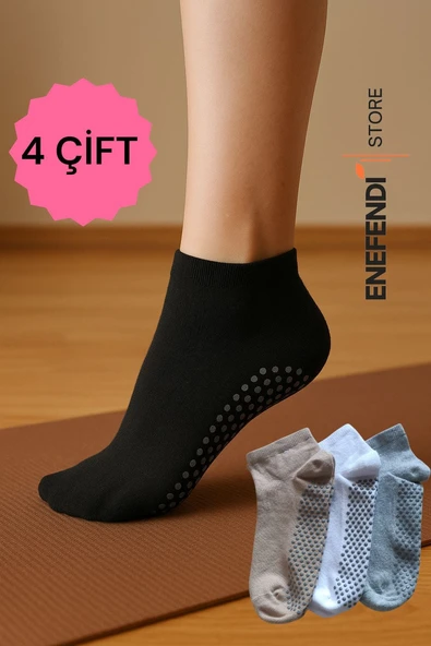 4 Çift Kaydırmaz Unisex Yoga, Pilates, Tavaf Çorabı | Spor Patik Çorap Beyaz|Gri |Siyah |Bej 36-40 - Resim 2