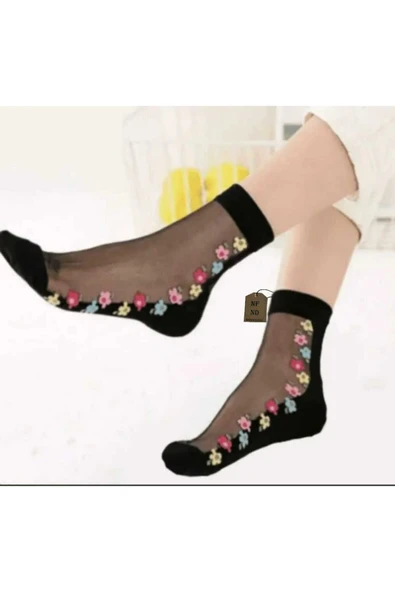 TÜL ÇORAP 2 ÇİFT PAMUK ELASTAN KISA KONÇ KOKULU RAHAT ESNEK TÜLLÜ ÇORABI 36-40 - Resim 2