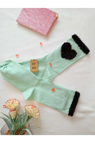 Kalpli Penye Pamuklu Desenli Soket Kadın Tekli Peluş Çorap Yılbaşı Çorabı - Resim 3