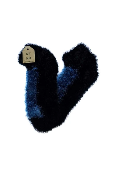 Tüylü Kışlık Termal Çorap Dikişsiz Peluş Patik Şık Rahat Siyah Mavi Ev-parti Çorabı - Resim 2