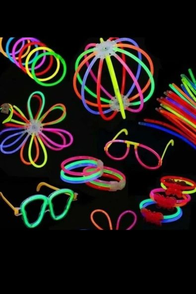 NEON FOSFORLU PARTİ ÇUBUK FOSFORLU BİLEKLİK KARANLIKTA PARLAYAN IŞIK 10 ÇUBUK+10 BAĞLANTI APARATI - Resim 3