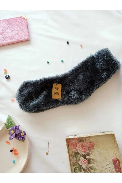 Tüylü Çorap 3 Çift Kışlık Termal Patik Dikişsiz Erkek Kadın Ev-parti Çorabı Sarı Vizon Mavi 36-41. - Resim 5