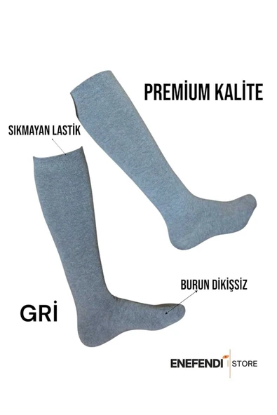 ANNE ÇORABI DİZALTI LÜX KALİTELİ PAMUKLU BURUN DİKİŞSİZ SIKMAYAN LASTİK ESNEK KADIN ÇORAP GRİ ürün görseli 1