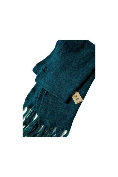 Omuz Şalı Atkı , Örgü , Koyu Yeşil Ters Düz Makina Örgüsü , Yumuşak, Kışlık , Sıcak 55 X 195 - Resim 3