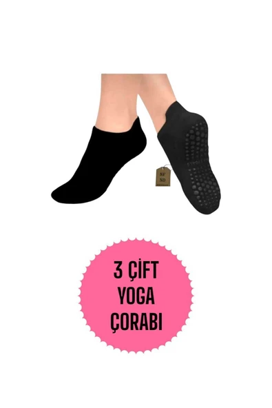 Yoga Çorabı 3çift Pilates Tavaf Kaymaz Taban Pamuklu Silikon Baskılı Dikişsiz Kadın Çorap Siyah Kısa ürün görseli 1