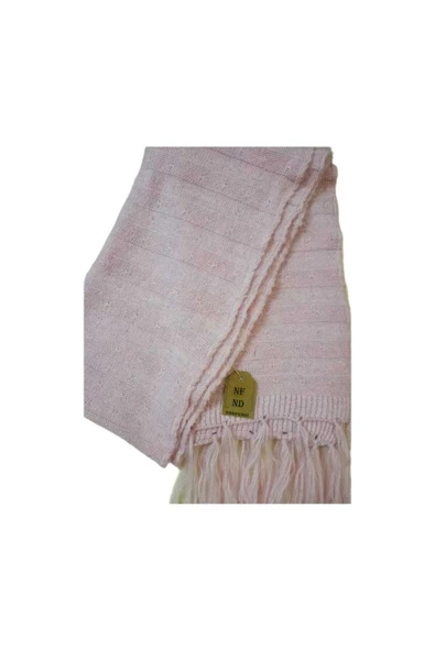 Omuz Şalı Atkı , Örgü , Uçuk Pembe Ters Düz Makina Örgüsü , Yumuşak, Kışlık , Sıcak 55 X 195 - Resim 4