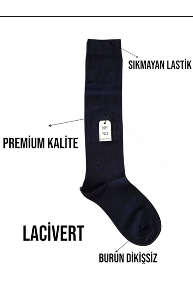 ANNE ÇORABI DİZALTI LÜX KALİTELİ PAMUKLU BURUN DİKİŞSİZ SIKMAYAN LASTİK ESNEK KADIN ÇORAP LACİVERT - Resim 3