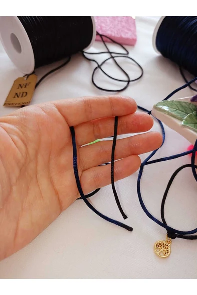 4 METRE(TOPLAM) FLOŞ İP SIÇAN KUYRUĞU KALINLIĞI 2mm LACİVERT SİYAH BİLEKLİK TAKI HEDİYELİK İPİ - Resim 2