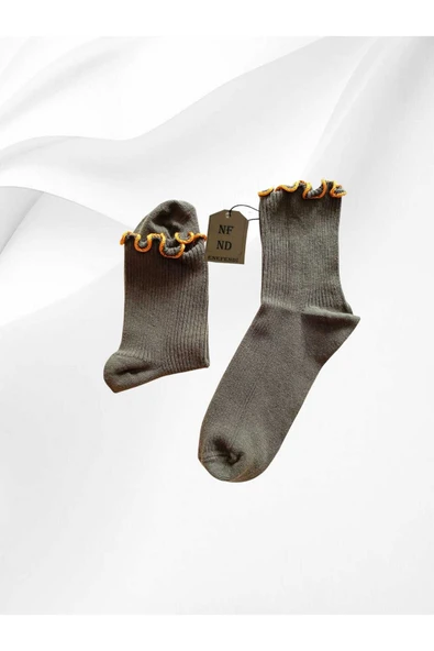 DERBİLİ JAKARLI ALTIN SARISI FIRFIRLI   ÇORABI SOKET KADIN LİKRALI PAMUKLU YEŞİL ÇORAP 36-40 - Resim 3