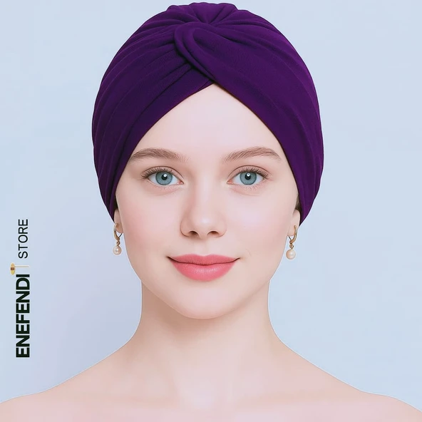 Bone Düğümlü Dış Bone Bağlı Sosyete Şal Yarım Şal Tesettür Mürdüm ürün görseli 1