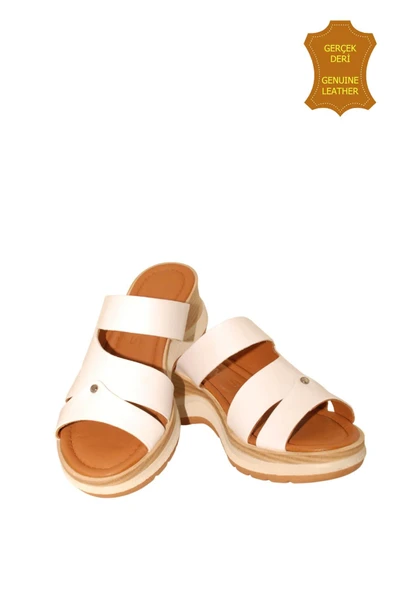 Venüs 2409904Y Hakiki Deri Kadın Anatomik Terlik BEYAZ Ç - Resim 6