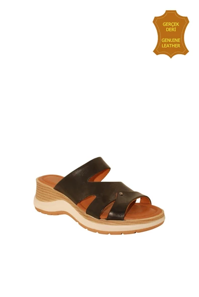 Venüs 2409904Y Hakiki Deri Kadın Anatomik Terlik SİYAH Ç ürün görseli 1