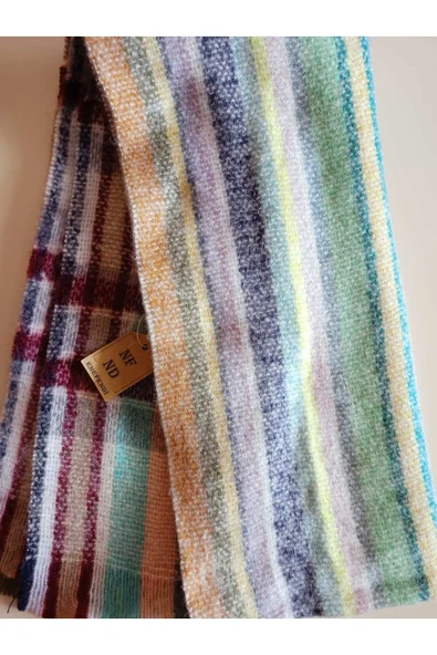 Omuz Şalı - Atkı  Renkli Çizgili Yumuşak, Çift Taraflı Pofidik  Kışlık , Sıcak 45 X 200 - Resim 2