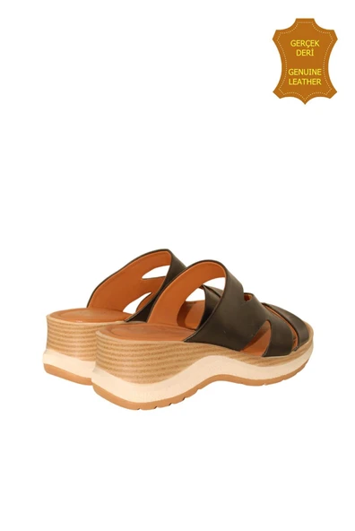 Venüs 2409904Y Hakiki Deri Kadın Anatomik Terlik SİYAH Ç - Resim 5