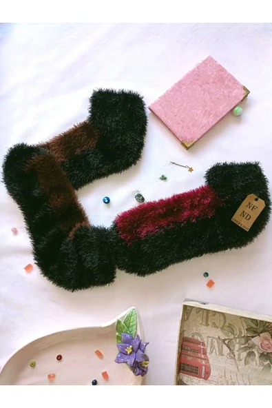 2 ÇİFT TÜYLÜ KIŞLIK TERMAL PATİK DİKİŞSİZ ÇORAP FUŞYA KAHVERENGİ ERKEK KADIN EV-PARTİ ÇORABI 36-41 - Resim 8