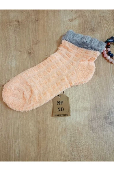 KOKULU SICAK YILBAŞI  HAVLU TAY TÜYÜ  PATİK  YUMUŞAK KABARTMALI  SÜSLÜ TURUNCU ÇORAP 36-40 ürün görseli 1