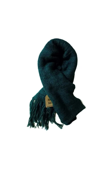 Omuz Şalı Atkı , Örgü , Koyu Yeşil Ters Düz Makina Örgüsü , Yumuşak, Kışlık , Sıcak 55 X 195 - Resim 2