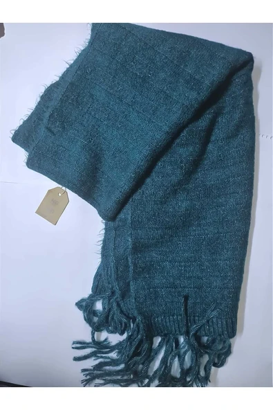 Omuz Şalı Atkı , Örgü , Koyu Yeşil Ters Düz Makina Örgüsü , Yumuşak, Kışlık , Sıcak 55 X 195 - Resim 4