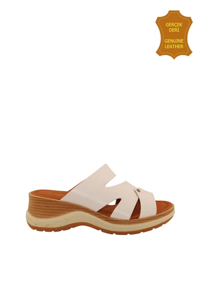 Venüs 2409904Y Hakiki Deri Kadın Anatomik Terlik BEYAZ Ç - Resim 3