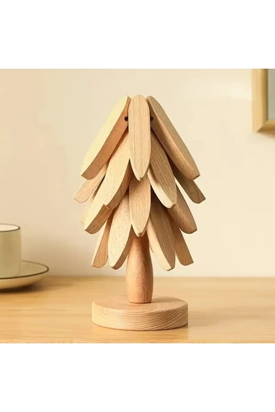 TİNEKE   3'lü Standlı Bambu Nihale Seti, Isıya Dayanıklı Bardak ve Tencere Altı Katlanır Nihale - Resim 4