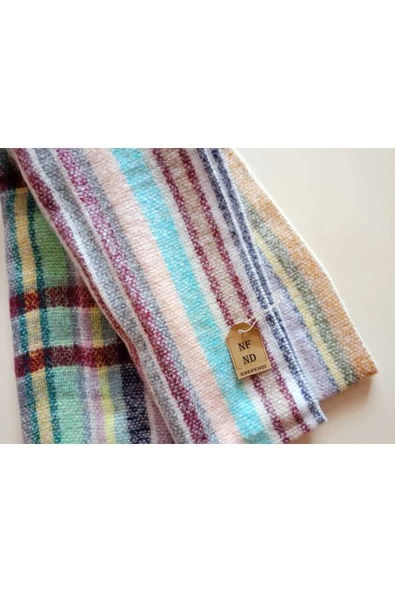 Omuz Şalı - Atkı  Renkli Çizgili Yumuşak, Çift Taraflı Pofidik  Kışlık , Sıcak 45 X 200 ürün görseli 1