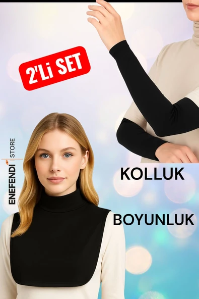 BOYUNLUK KOLLUK İKİLİ SET SİYAH HİJAB TESETTÜR ürün görseli