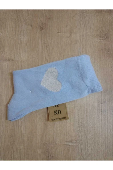 Bambu Dikişsiz Yılbaşı Simli Kalpli Soket Çorabı Yumuşak Kadın Mavi Çorap 36-40 - Resim 2