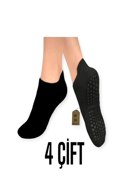 YOGA ÇORABI 4 ÇİFT PİLATES TAVAF KAYMAZ SİLİKON TABAN PAMUKLU KADIN DİKİŞSİZ ÇORAP SİYAH ürün görseli 1