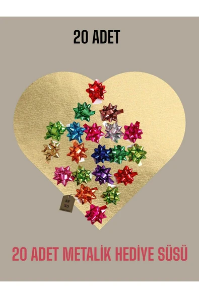20 Adet 6cm Parlak Metalik Renkte Karışık Fiyonk Yıldız Süs Hediye Paketi Süsü Rafya Yapışkanlı ürün görseli 1