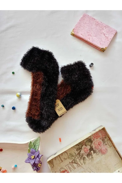 2 ÇİFT TÜYLÜ KIŞLIK TERMAL PATİK DİKİŞSİZ ÇORAP FUŞYA KAHVERENGİ ERKEK KADIN EV-PARTİ ÇORABI 36-41 - Resim 3